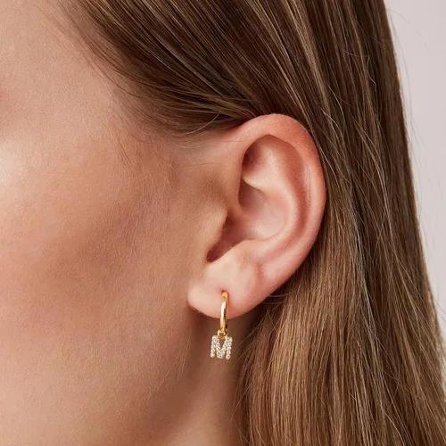Vista 2 de PAVOI 14K Gold Plated 925 Sterling Silver Post Huggie Earring With Initial Dangle CZ Initial Huggie Hoop Earrings Womens Cubic Zirconia Dangle