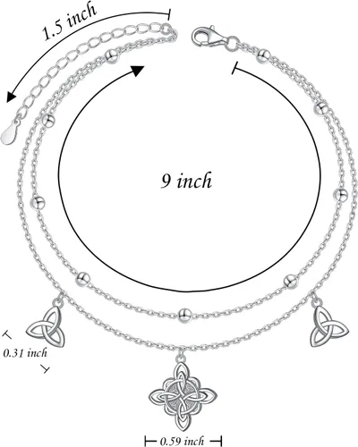 Vista 4 de Tobilleras para mujer de plata de ley S925 ajustable, pulsera de tobillo para pie de playa, regalo de joyería