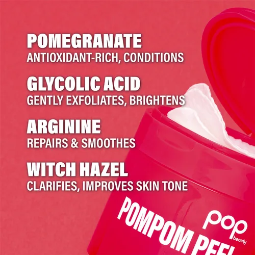 Vista 5 de POP Beauty POMPOM PEEL - 40 almohadillas exfoliantes preempapadas, renovadoras, purificadoras, iluminadoras, alisas, granadas, hamamelis, ácido