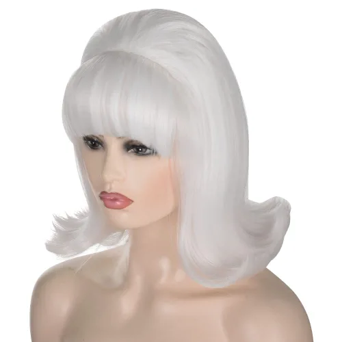 Vista 3 de QACCF Pelucas Pinup de los años 70, estilo colmena estilo vintage, disfraz de Halloween para mujer, peluca con explosión (blanco)