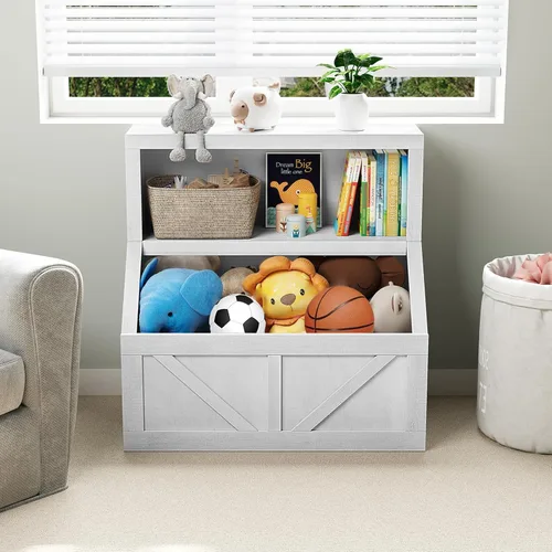 Vista 5 de IDEALHOUSE Estantería para niños, almacenamiento de juguetes, armario de madera para niños pequeños con organizador de almacenamiento, cubos grandes