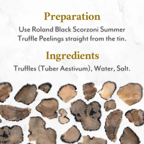 Vista 5 de Roland Foods Black Scorzoni - Peladuras de trufa de verano, comida importada especial, lata de 7 onzas
