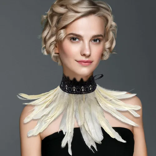 Vista 8 de MoreChioce Collar de plumas, cuello de plumas naturales para mujer y niña, decoración para disfraz de fiesta