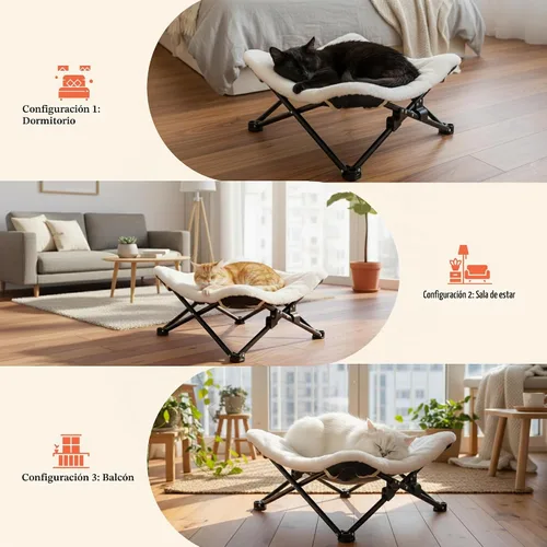 Vista 6 de PETKARAY Cama para Gatos Plegable y Elevada, Muebles de Salón Esponjosos para Gatito con Marco de Metal, Cama Colgante Elevada para Gatos