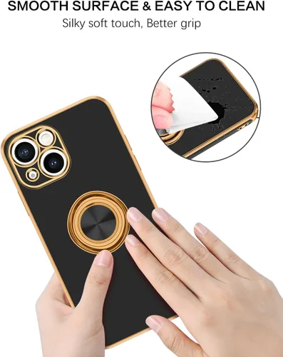 Vista 8 de BENTOBEN Funda para iPhone 13 Mini con soporte de anillo de 360°, ajuste delgado, a prueba de golpes, soporte magnético para automóvil, compatible