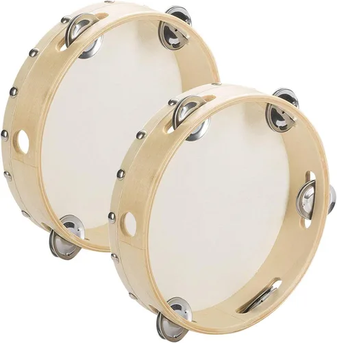 Vista 7 de Tosnail Pandereta de mano de madera de 8 pulgadas, una hilera, 5 pares de jingles