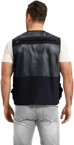 Vista 4 de Chaleco Flygo para hombre, para pesca, trabajo, safari, viaje de reportajes o para actividades al aire libre en verano, con bolsillos