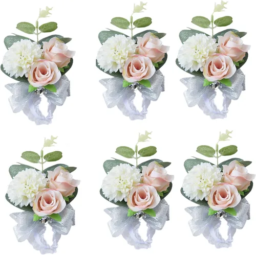 Vista 4 de MOJUN Ramillete de flores para boda, para novia, para dama de honor, para planificar, para boda, ramillete de mano, paquete de 1