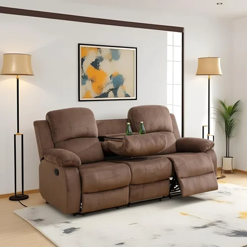 Vista 19 de Conjunto de sofá para sala de Estar, sillón reclinable de cuero transpirable, sofá de 3 plazas para cine en casa con portavasos para apartamento