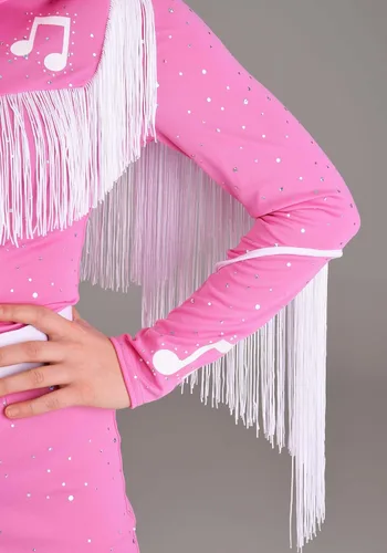 Vista 5 de Dolly - Disfraz de cantante de reina del país para mujer, disfraz de vaquera con flecos rosados con detalles holográficos para adultos
