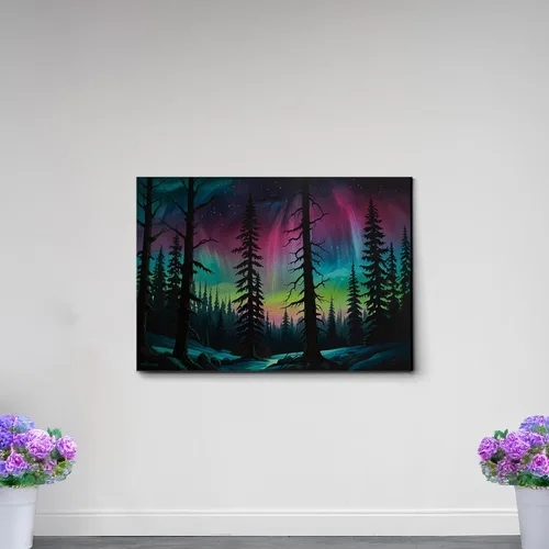 Vista 4 de Aurora Borealis, Northern Lights Art, framed canvas print, snow capped mountain landscape art, synthwave vaporwave, Decor Canvas, Decor