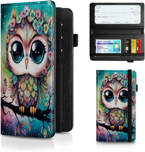 Vista 76 de Funda para chequera para hombres y mujeres, cartera de cuero RFID con ranuras para tarjetas de crédito, soporte de cheques duplicados personales