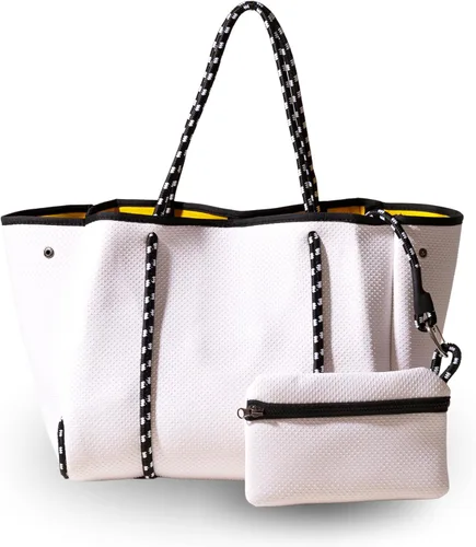 Vista 38 de POPUPS Bolso grande de neopreno para mujer - Bolso de mano de diseñador para todos los días, para el trabajo, la playa y viajes con bolsillos