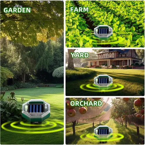 Vista 7 de Paquete de 8 repelentes de topos con energía solar, repelente de serpientes para patio, césped, jardín, impermeabilidad IP65, estacas disuasorias