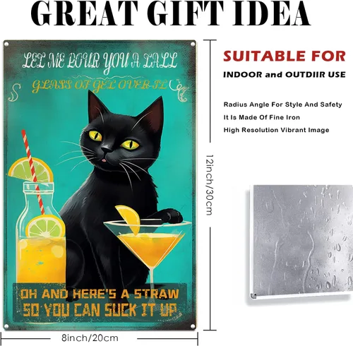 Vista 2 de Letreros vintage con texto en inglés «Cat Let Me Pour You A Tall Glass of Get Over It» («Cat Let Me Pour You A Tall Glass of Get Over It»)