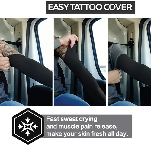 Vista 4 de 4 pares de mangas de brazo para hombres y mujeres - para cubrir tatuajes - manga deportiva refrescante para baloncesto, golf, fútbol