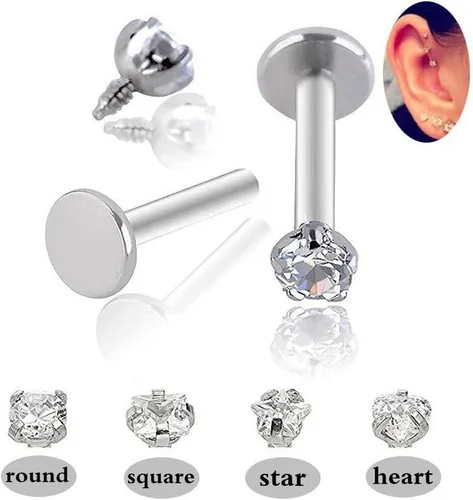 Vista 2 de CrazyPiercing. 4aretes con pasador de acero quirúrgico de calibre 16, con distintas formas.