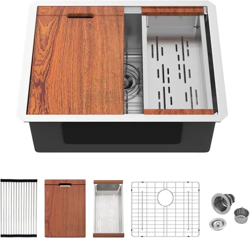 Vista 24 de Mocoloo Fregadero de barra bajo encimera de 13 pulgadas color negro plomizo – Fregadero de cocina pequeño de acero inoxidable T304 de 13 x 15