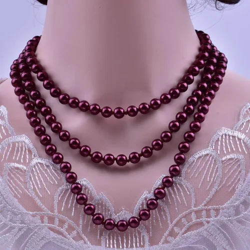 Vista 2 de Collar de perlas retro vintage Collar de perlas de imitación largas en capas para mujeres y niñas