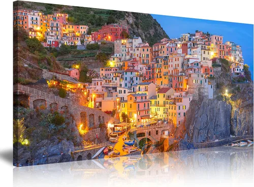 Vista 16 de NAN Wind 3 piezas de lienzo moderno pintura de pared paisaje urbano tradicional puerto mediterráneo mar Cinque Terre Italia costa paisaje impresión