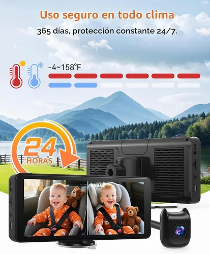 Vista 7 de Monitor de bebé con doble cámara para automóvil con pantalla dividida de 6.9 pulgadas