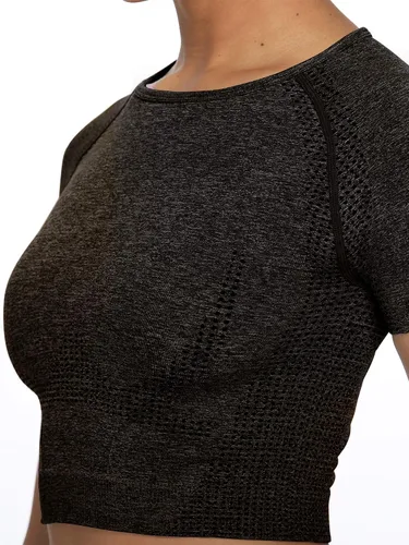 Vista 6 de Sytiz Conjunto de 2 piezas de yoga sin costuras para mujer, pantalones cortos de gimnasio y camiseta corta de manga corta