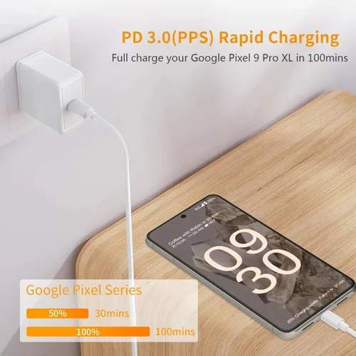 Vista 2 de Bloque de carga rápida USB C de 30 W para Google Pixel 10 Pro XL/10/9 Pro /9/8 Pro/8/7 Pro/7/6a/6 Pro/6/5a/5, paquete de 2 adaptadores de corriente