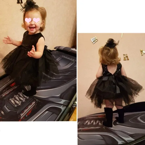 Vista 4 de Vestido de princesa tutú de tul para niña, boda, concurso, fiesta, bebé, lentejuelas sin espalda, encaje floral, recién nacido, 7 años