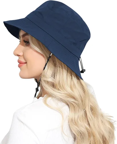 Vista 2 de Packable Bucket Hat for Women Waterproof UV Protection Sun Hat Azul marino