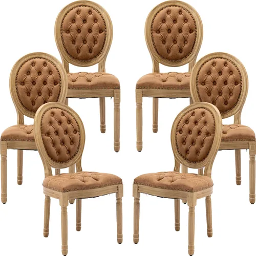 Vista 8 de ODUSE-DAILY French Country - Juego de 2 sillas de comedor de color caramelo, sillas de cocina y comedor, sillas de cocina de piel sintética, Ámbar