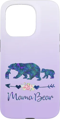 Vista 14 de Teal Blue Purple Floral Mama Bear and Two Cubs Silver Purple Case for iPhone 17