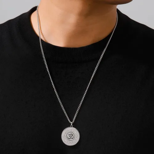 Vista 2 de SIPURIS Collar Om para hombres y mujeres, yoga, loto, flor de la vida, hinduismo, dije de mandala, de acero inoxidable, amuleto espiritual vikingo