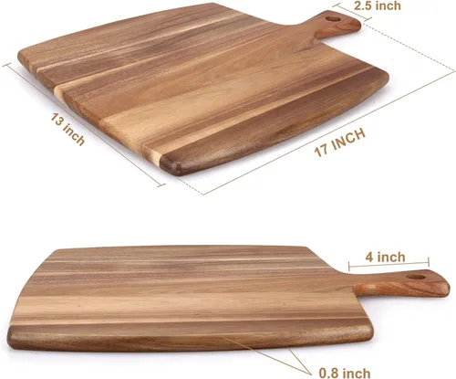Vista 2 de Tabla de cortar grande de madera de acacia de 17 x 13 pulgadas con asa, tablas de madera grande para charcutería, bloque de carnicero, tablas