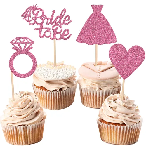 Vista 17 de 24 piezas de decoración para cupcakes con anillo de corazón, para despedida de soltera, bodas, compromisos, despedidas de soltera, suministros