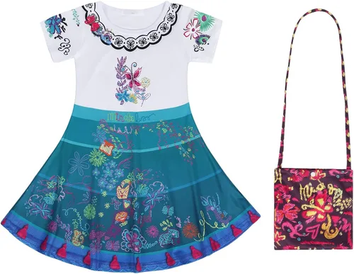 Vista 7 de HenzWorld Vestido Mirabel para niñas, disfraz de la familia Madrigal, disfraz de Isabella para fiesta de cumpleaños, ropa de regalo