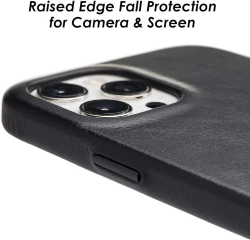 Vista 2 de Funda de teléfono delgada de cuero Wilken compatible con iPhone 15 Compatible con MagSafe y carga inalámbrica Cubierta de cuero de grano Negro