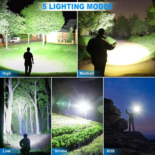 Vista 4 de KINGCAESAR Linternas recargables de alto lúmenes, 2 unidades de 90,000 lúmenes, linterna súper brillante, 5 modos de linterna LED, IPX7 impermeable