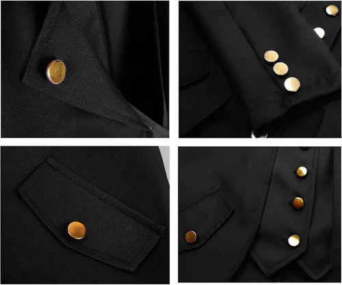 Vista 4 de AI'MOURI Chaqueta gótica medieval para niños, steampunk victoriano, cosplay, largo, uniforme de Halloween