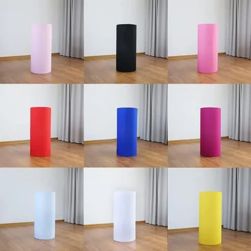 Vista 5 de Cubierta de cilindro blanca, cubierta de zócalo con banda elástica,Cubierta de cilindro de poliéster de color sólido, accesorios de mesa de pastel