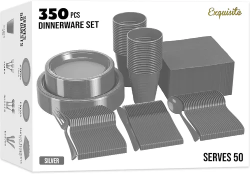 Vista 27 de Exquisite 350 Piezas Platos de Plástico de Cumpleaños Azules Para Fiestas, Juego de Platos Desechables de Cumpleaños Azules, 50 de Cada Juego