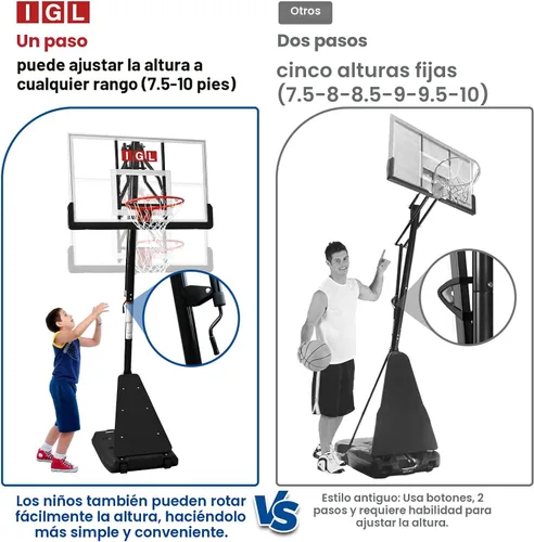 Vista 5 de IGL Aro de Baloncesto para Exteriores con Tablero Irrompible de 52 Pulgadas, Aro de Baloncesto Portátil para Exteriores de 10 Pies de Altura