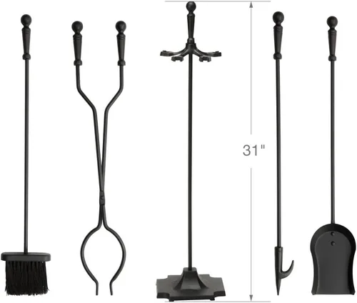 Vista 5 de UniFlame Juego de herramientas negras para chimenea de 5 piezas con asas de bola (T51030BK)