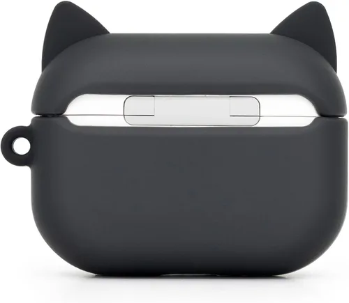 Vista 4 de Linda funda para Airpods Pro, funda para Airpods Pro 2, diseño de gatos y gatitos con bigote negro, divertidos animales de dibujos animados en 3D, a