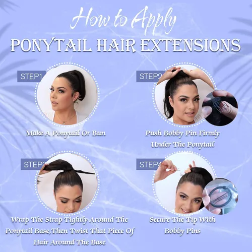 Vista 4 de Extensiones de cabello Full Shine con clip para cola de caballo, cabello humano, tonos medios marrones y rubio miel, envoltura alrededor de la cola