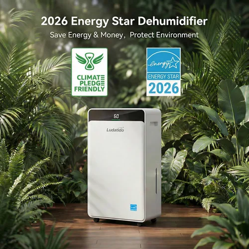 Vista 2 de Ludatido Deshumidificador ENERGY STAR actualizado 2026, 80 pintas/día, 5000 pies cuadrados para toda la casa y sótano, tanque de 1.72 galones