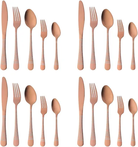 Vista 10 de Christmas Gift Black Hammered Flatware Sets for 4, 20 Pieces Unique Pattern Design Stainless Steel Cutlery Silverware Set Includes Dinner