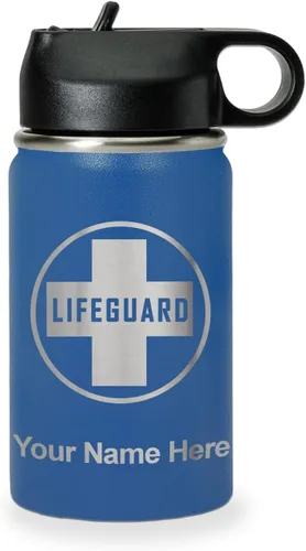 Vista 62 de LaserGram Botella de agua personalizada, salvavidas, acero inoxidable de doble pared aislada al vacío con popote superior, regalo grabado Negro