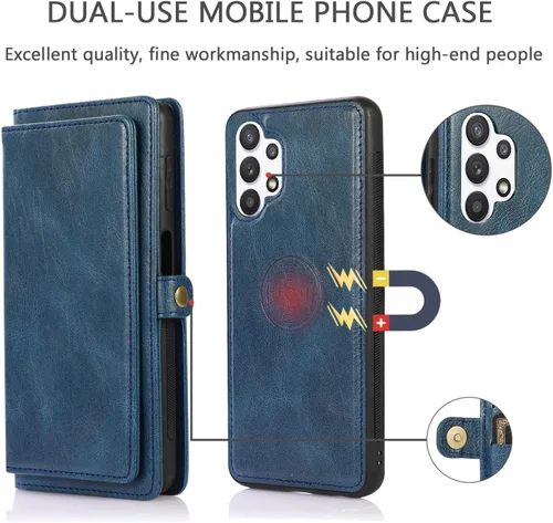 Vista 3 de Asuwish Funda de teléfono para Samsung Galaxy A32 5G 2021 de 6.5 pulgadas, funda desmontable con protector de pantalla y tarjetero abatible, celular