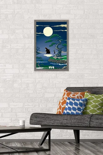 Vista 2 de Trends International Godzilla - Póster de pared de lago, 22.4 pulgadas de largo x 14.7 pulgadas, versión enmarcada en madera de granero