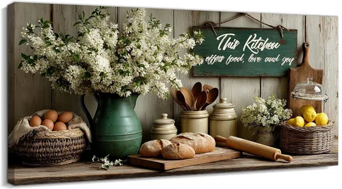 Vista 18 de TIMUBA Decoración de pared de cocina de granja, arte de pared de cocina con texto en inglés "Bless This Home and All Who Enter Kitchen Blessing